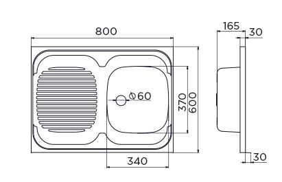 Sudoper inox, nadgradni 60 x 80 cm - Standard D, desni