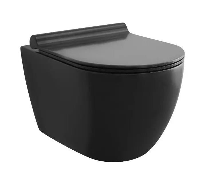 WC školjka -  komplet s daskom - Kielle Gaia Rimless Softclose, viseća - mat crna