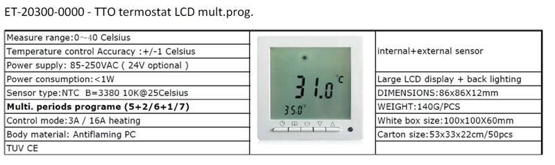 Sobni termostat za podno grijanje 230 V - TTO - programski