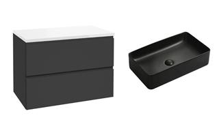 Kupaonski ormarić s umivaonikom  80 cm - KIELLE Oudee B - crni