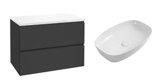 Kupaonski ormarić s umivaonikom  80 cm - KIELLE Oudee W - crni