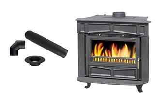 Peć (kamin) na drva 10 - 13 kW - PLAMEN Glas Franklin - komplet s dimovodom