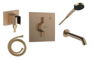 Podžbukni komplet, 2 potrošača - HANSGROHE DuoTurn E + izljev za kadu - brušena bronca