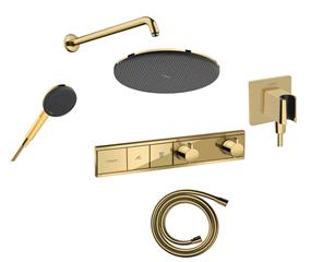 Podžbukni komplet s termostatskom miješalicom - HANSGROHE RainSelect & RainDance Alive - zlatni