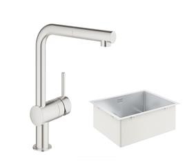 Sudoper inox, komplet s miješalicom - GROHE K 700 Minta SuperSteel - s tušem