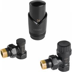 Termostatski ventil s termostatskom glavom i prigušnicom, kutni 1/2" - FERRO - crni