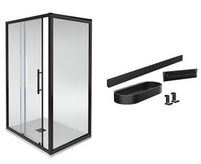 Tuš kabina 100 x 80 cm, pravokutna - B-line Transparent & Hansgrohe WallStoris - crna