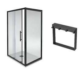 Tuš kabina 120 x 80 cm, pravokutna - B-line Transparent, crna + polica