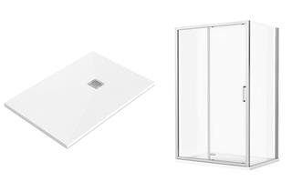 Tuš kabina, komplet s kadom 100 x 80 cm - B-line & Ibiza Stone