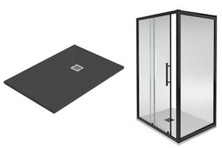 Tuš kabina, komplet s kadom 120 x 80 cm - B-line & Ibiza Stone - crni profili