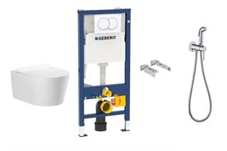 Ugradbeni vodokotlić sa školjkom, daskom i tipkom - GEBERIT Delta Rimfree + higijenski tuš