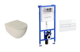 Ugradbeni vodokotlić sa školjkom, daskom i tipkom - LAUFEN Cappuccino Tornado Rimfree