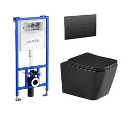 Ugradbeni vodokotlić sa školjkom, daskom i tipkom - LAUFEN Kielle Arkas Vortex Rimfree - crna